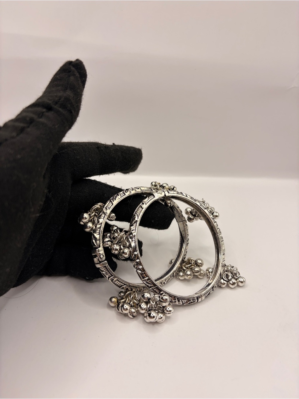 German Silver-Tone Jingle Bangle Bracelets - Set of 2